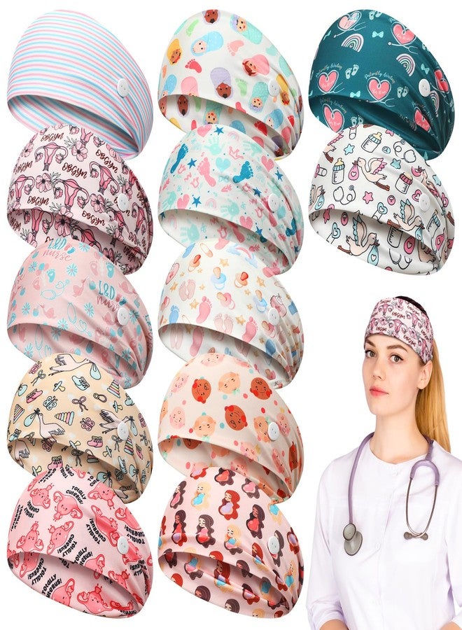 Yearntown 12 Pcs Labor and Delivery Nurse Headbands for Women Non Slip Nursing Headbands with Buttons for Mask Work Accessories Ear Protection Hair Bands Gift for Nicu Obstetrics Nurse Doctor - Image 1